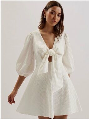 Ted Baker Textured Dress with Tie Front Bow Detail small